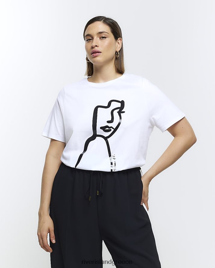 River Island ενδύματα άσπρο γυναίκες συν πρόσωπο γραφικό μπλουζάκι B6N8X5036