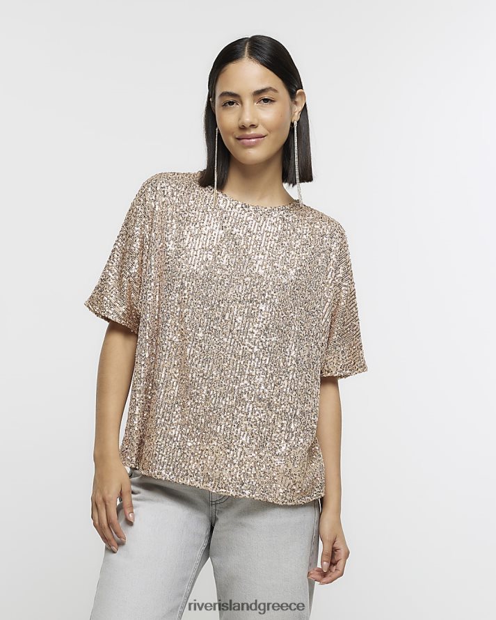 River Island ενδύματα χρυσός γυναίκες μπλουζάκι με παγιέτες B6N8X588