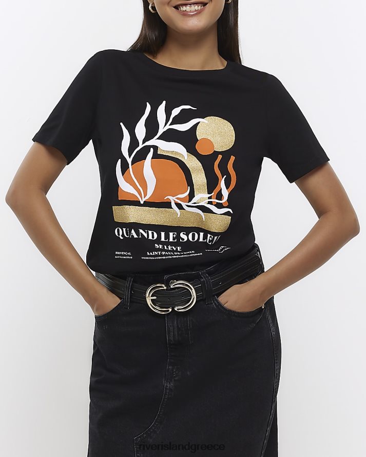 River Island ενδύματα μαύρος γυναίκες αφηρημένο γραφικό μπλουζάκι B6N8X976