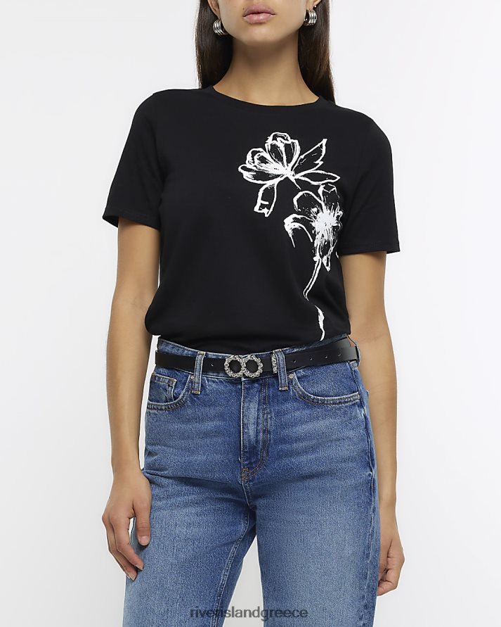 River Island ενδύματα μαύρος γυναίκες λουλούδι γραφικό μπλουζάκι B6N8X977