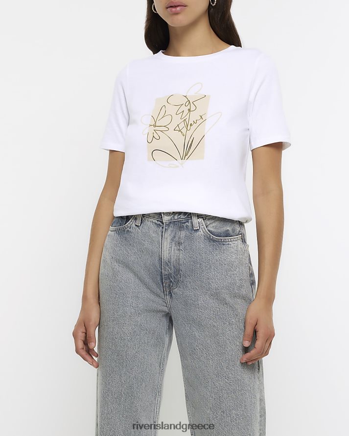 River Island ενδύματα άσπρο γυναίκες λουλούδι γραφικό μπλουζάκι B6N8X980