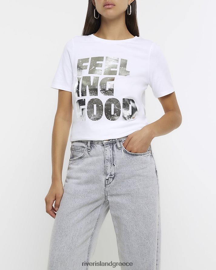 River Island ενδύματα άσπρο γυναίκες μπλουζάκι μεταλλικό γραφικό B6N8X981