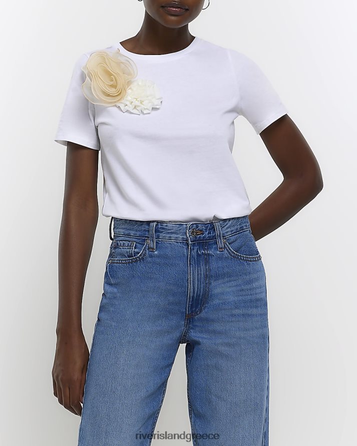 River Island ενδύματα άσπρο γυναίκες T-shirt με λεπτομέρεια κορσάζ B6N8X4483