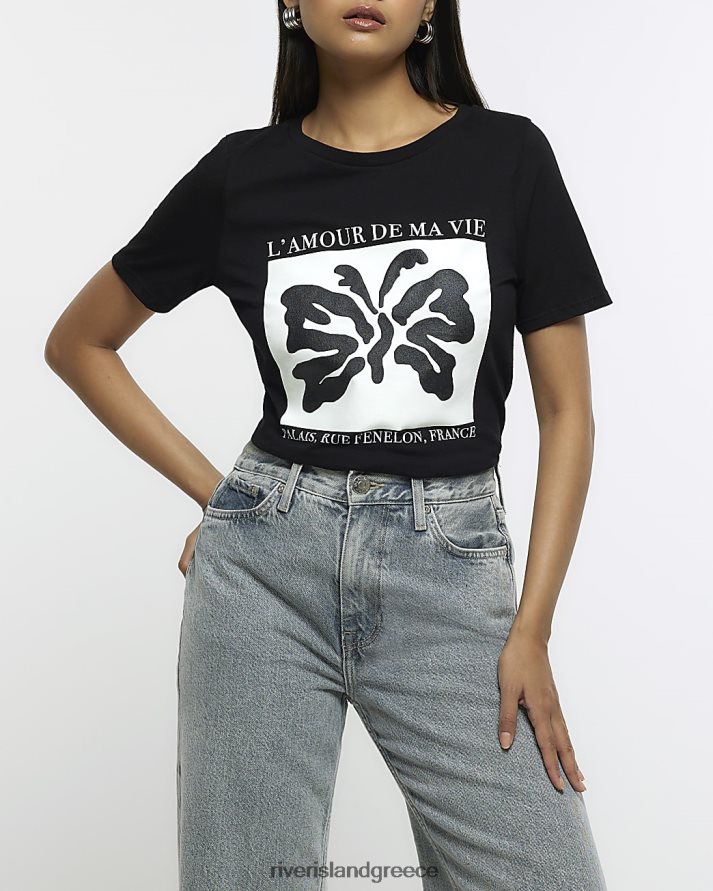 River Island ενδύματα μαύρος γυναίκες T-shirt με στάμπα πεταλούδας B6N8X4717