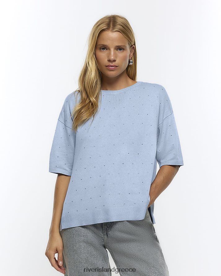 River Island ενδύματα μπλε γυναίκες T-shirt με λεπτομέρεια διαμάντι B6N8X896