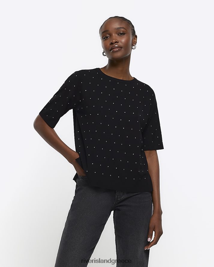 River Island ενδύματα μαύρος γυναίκες T-shirt με λεπτομέρεια διαμάντι B6N8X898