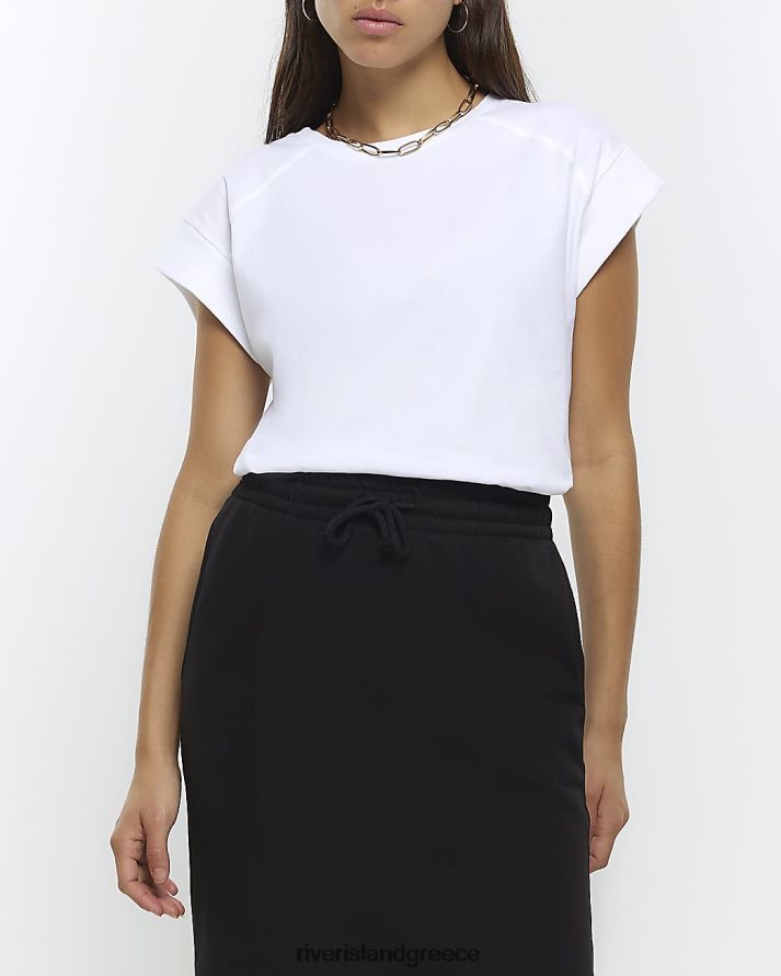 River Island ενδύματα άσπρο γυναίκες rib cuff t-shirt B6N8X4413