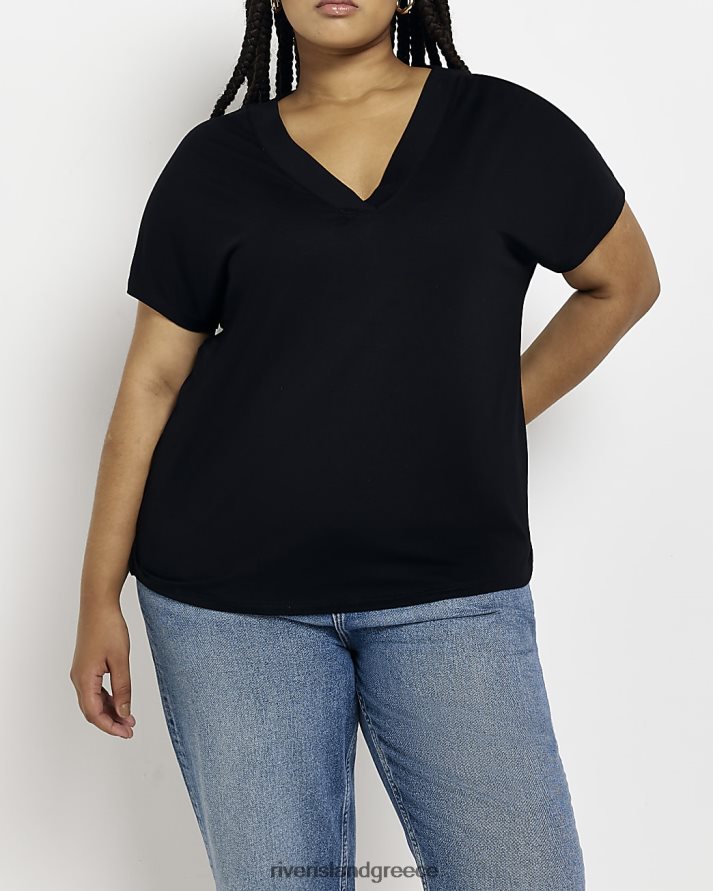 River Island ενδύματα μαύρος γυναίκες συν t-shirt με λαιμόκοψη B6N8X2267