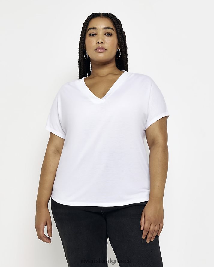 River Island ενδύματα άσπρο γυναίκες συν t-shirt με λαιμόκοψη B6N8X2268