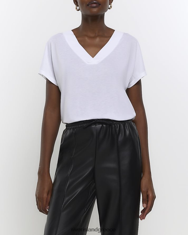 River Island ενδύματα άσπρο γυναίκες v t-shirt με λαιμόκοψη B6N8X4050