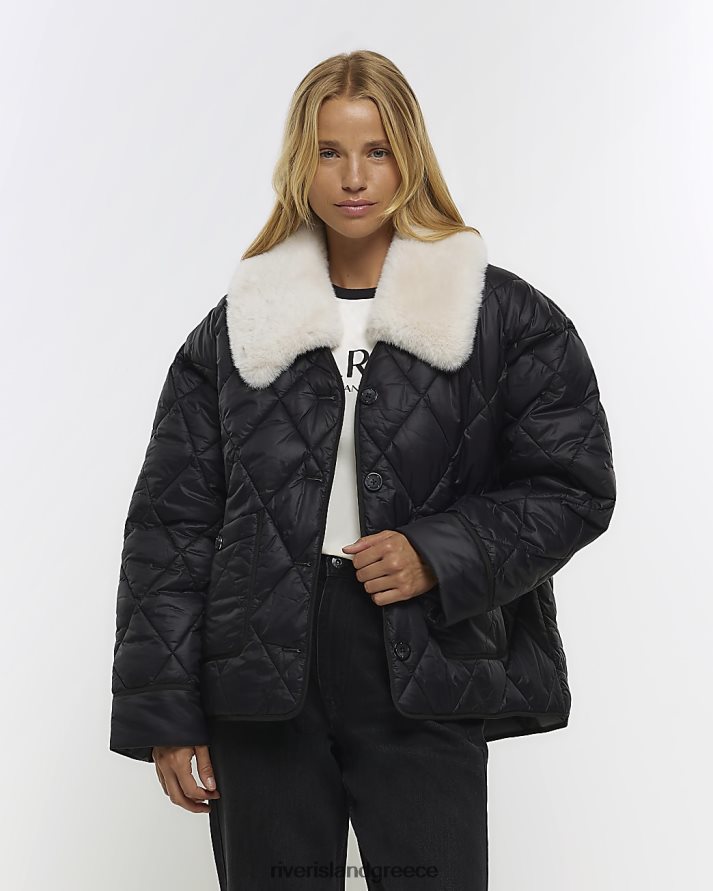 River Island ενδύματα μαύρος γυναίκες μπουφάν με γιακά από ψεύτικη γούνα B6N8X1025
