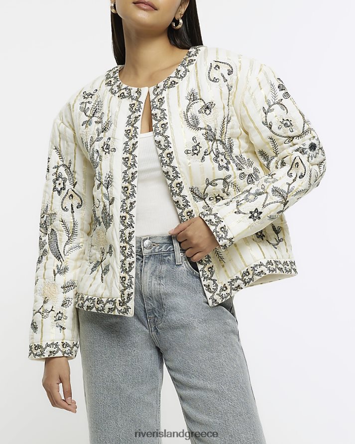River Island ενδύματα κρέμα γυναίκες καπιτονέ κεντημένο φλοράλ σακάκι B6N8X1061