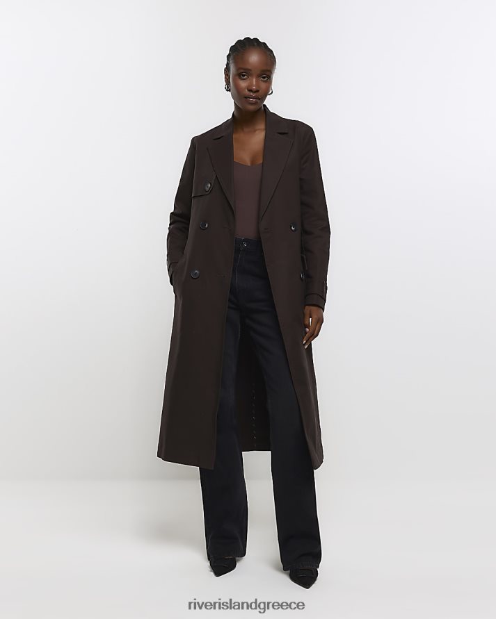 River Island ενδύματα καφέ γυναίκες καμπαρντίνα με παραγάδι με ζώνη B6N8X1186