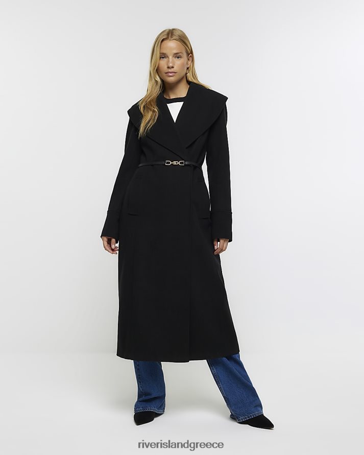 River Island ενδύματα μαύρος γυναίκες παλτό παραγάδι με ζώνη B6N8X12