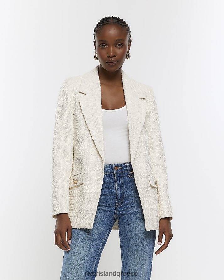 River Island ενδύματα κρέμα γυναίκες μπλέιζερ μπουκλ B6N8X14