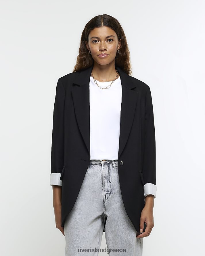 River Island ενδύματα μαύρος γυναίκες σακάκι με ρολό μανίκι B6N8X201