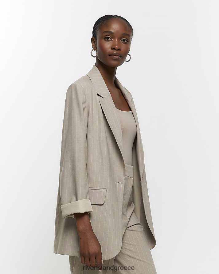 River Island ενδύματα μπεζ γυναίκες ριγέ μπλέιζερ με ρολό μανίκι B6N8X202