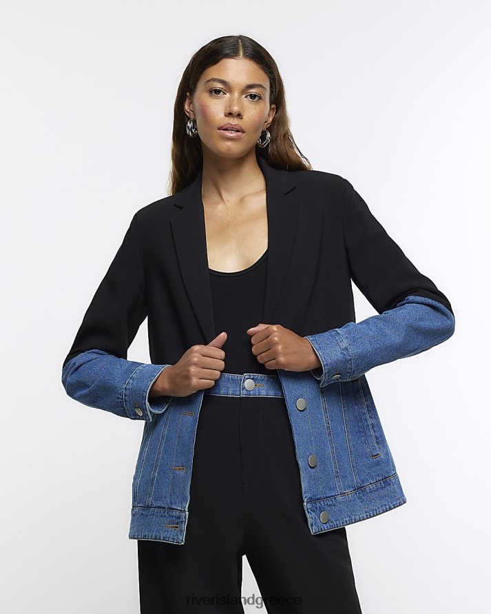River Island ενδύματα μαύρος γυναίκες τζιν υβριδικό μπλέιζερ B6N8X3717