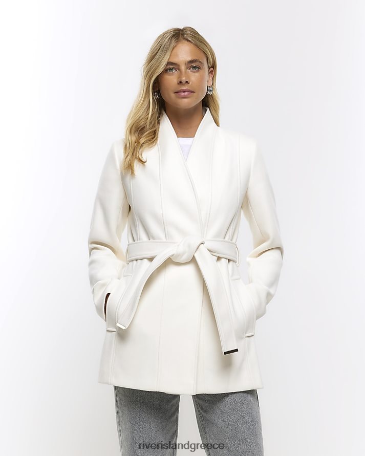 River Island ενδύματα κρέμα γυναίκες παλτό με ζώνη B6N8X3725