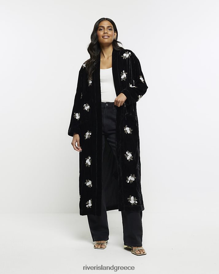 River Island ενδύματα μαύρος γυναίκες βελούδινο διακοσμημένο κιμονό B6N8X3888