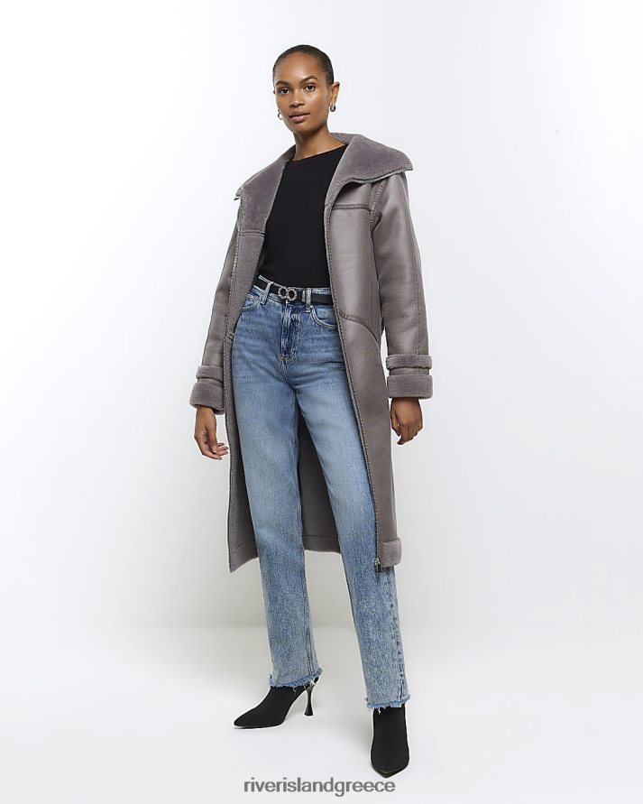 River Island ενδύματα γκρί γυναίκες παλτό παραγάδι με ζωσμένο σουέντ B6N8X3904