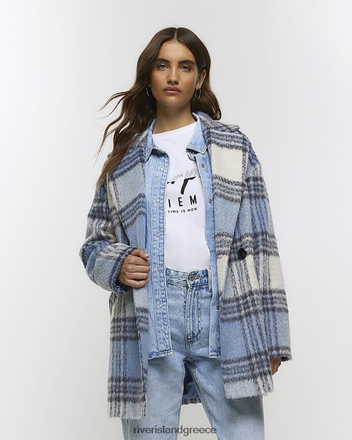 River Island ενδύματα μπλε γυναίκες παλτό ελέγχου B6N8X3928