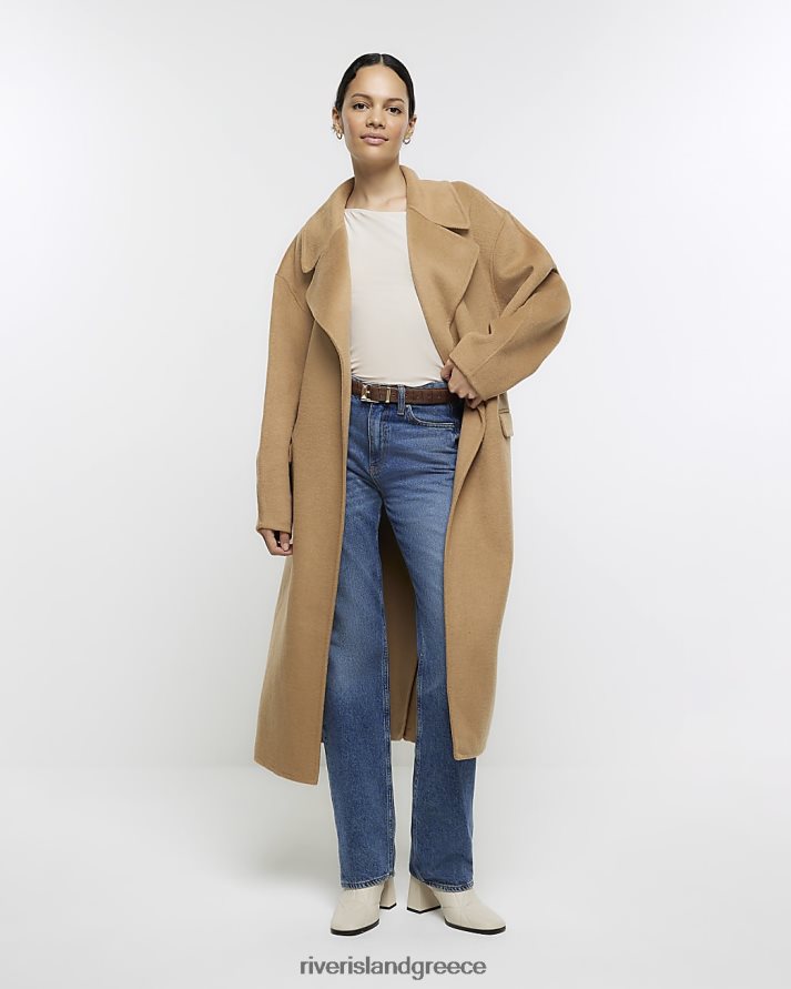 River Island ενδύματα μπεζ γυναίκες παλτό με ζώνη με μείγμα μαλλί B6N8X4005