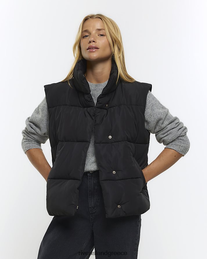 River Island ενδύματα μαύρος γυναίκες παραγεμισμένο κοντό γιλέκο B6N8X4074