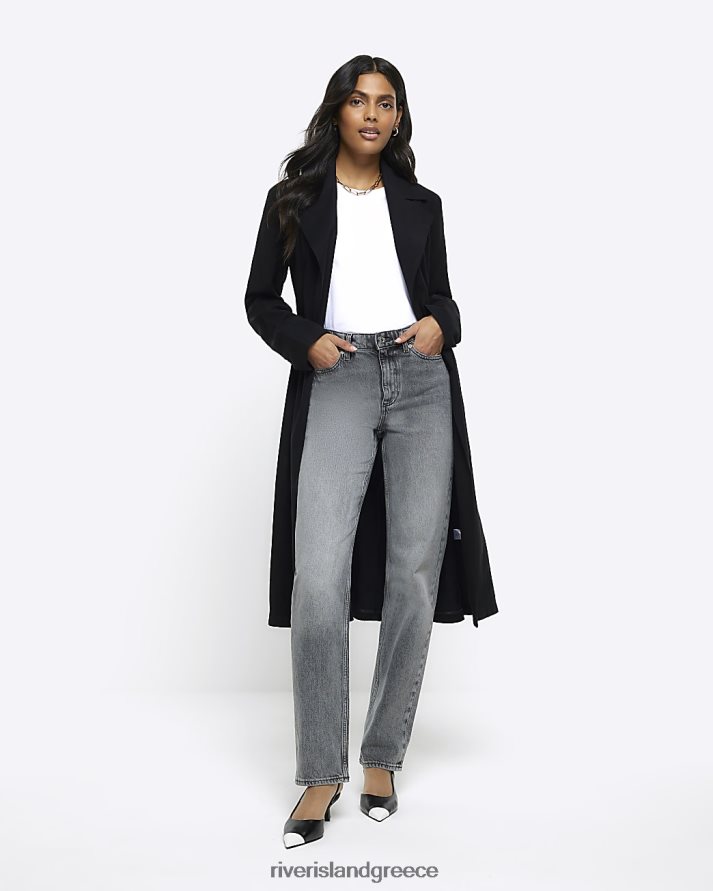 River Island ενδύματα μαύρος γυναίκες καμπαρντίνα με ζώνη B6N8X4081