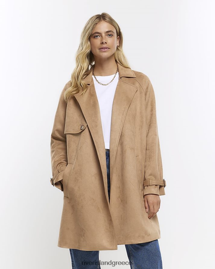 River Island ενδύματα καφέ γυναίκες καμπαρντίνα με παραγάδι σουέντ B6N8X4091