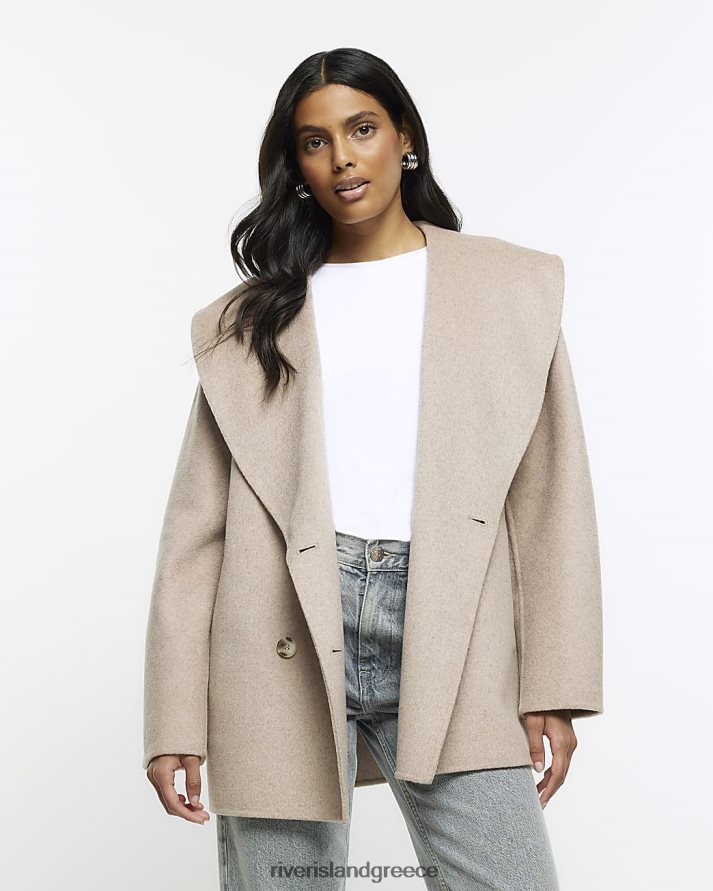 River Island ενδύματα καφέ γυναίκες παλτό μαλλί με διπλό στήθος B6N8X4231