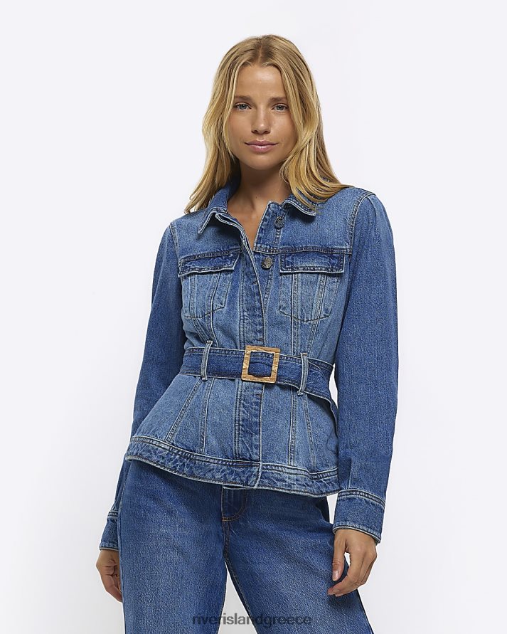 River Island ενδύματα μπλε γυναίκες τζιν μπουφάν με ζώνη B6N8X4372