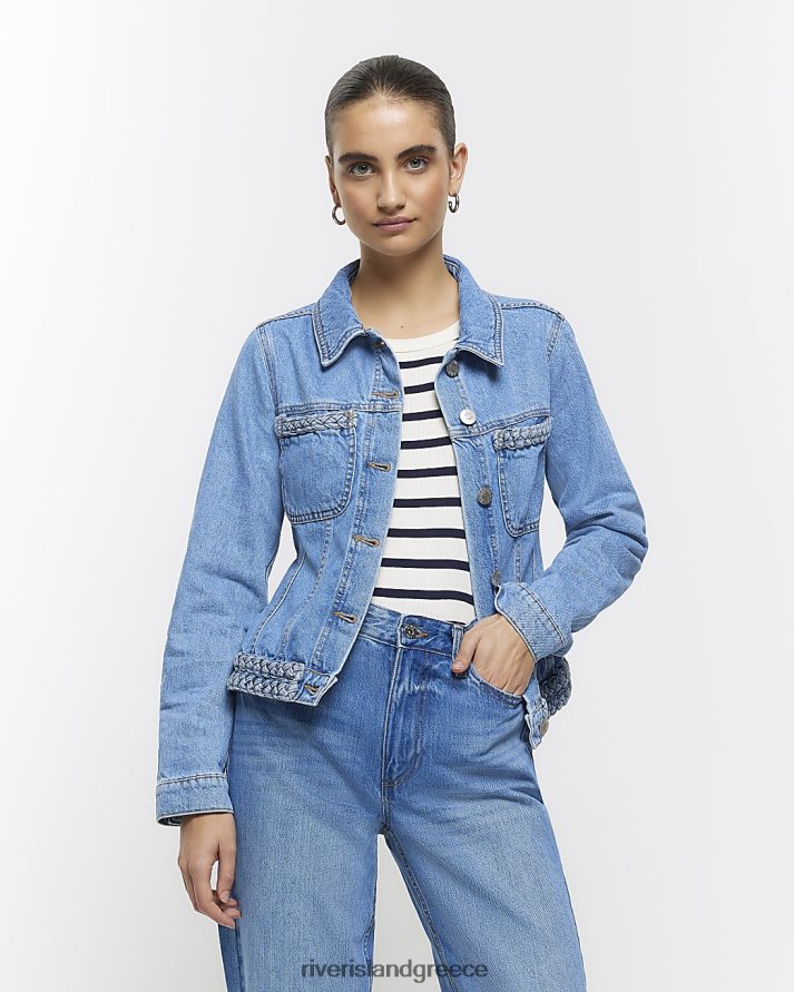 River Island ενδύματα μπλε γυναίκες τζιν με λεπτομέρεια κοτσίδα B6N8X4667