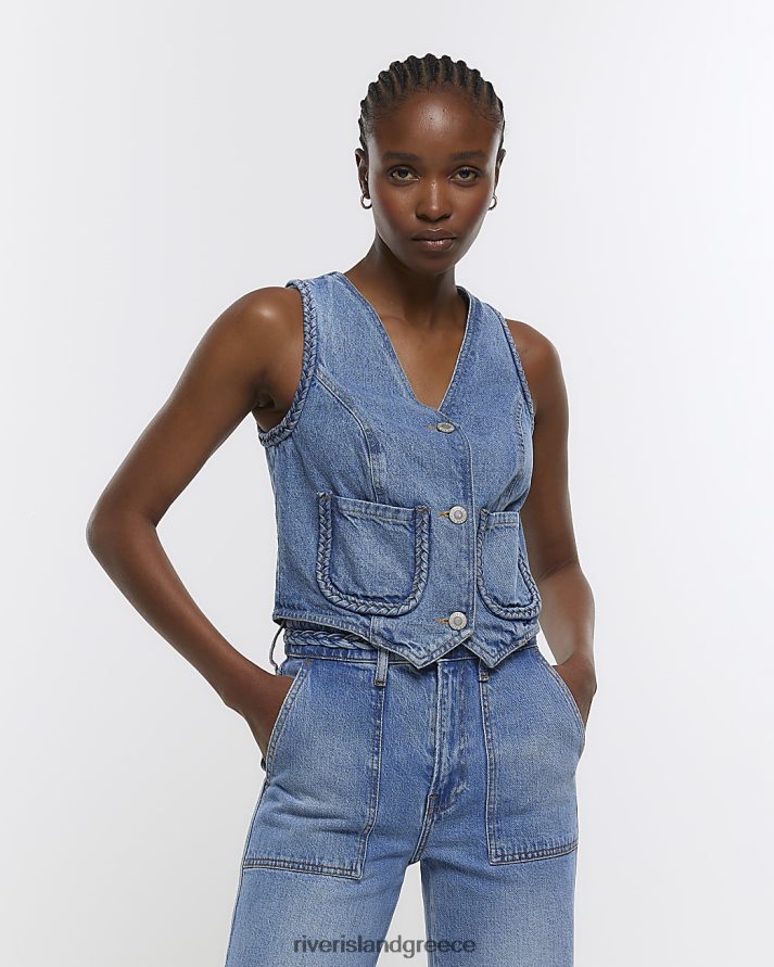 River Island ενδύματα μπλε γυναίκες λεπτομέρεια κοτσίδα τζιν γιλέκο B6N8X4686