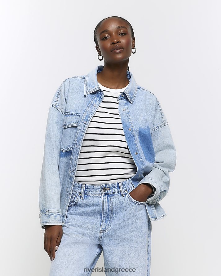River Island ενδύματα μπλε γυναίκες τζιν σκιά πουκάμισο τσέπης B6N8X4814