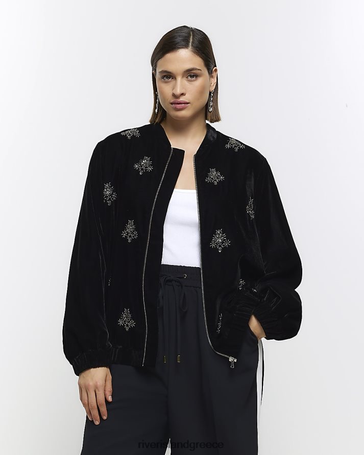 River Island ενδύματα μαύρος γυναίκες συν διακοσμημένο σακάκι B6N8X5066