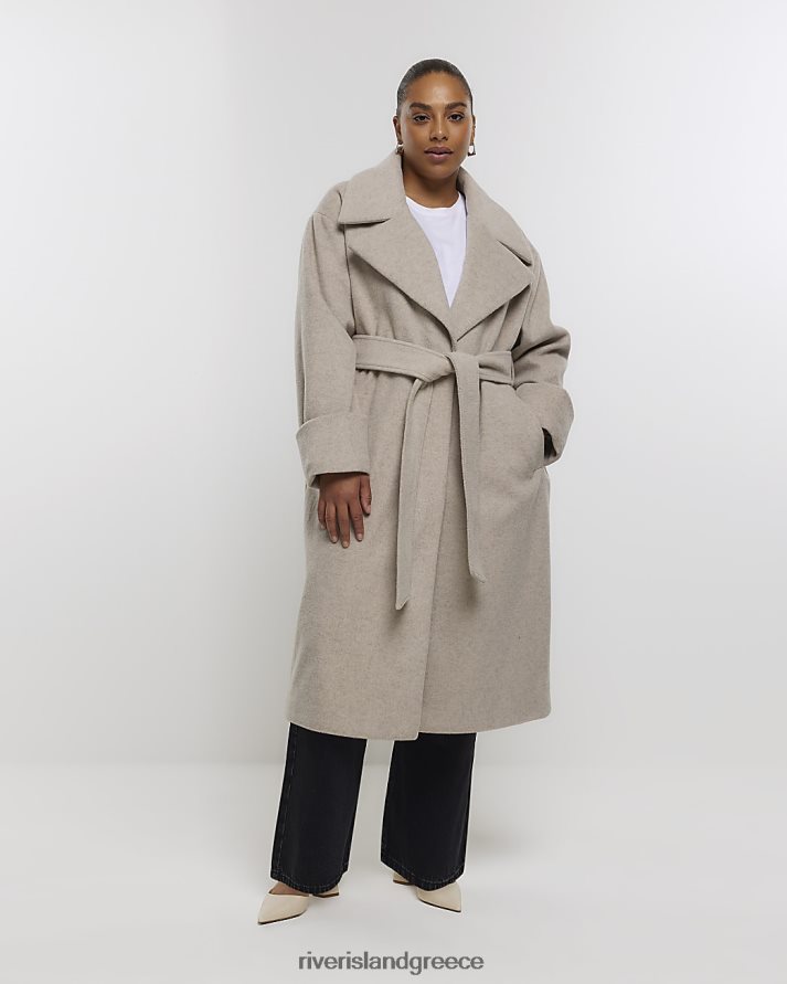 River Island ενδύματα μπεζ γυναίκες συν παλτό με ζώνη B6N8X5088