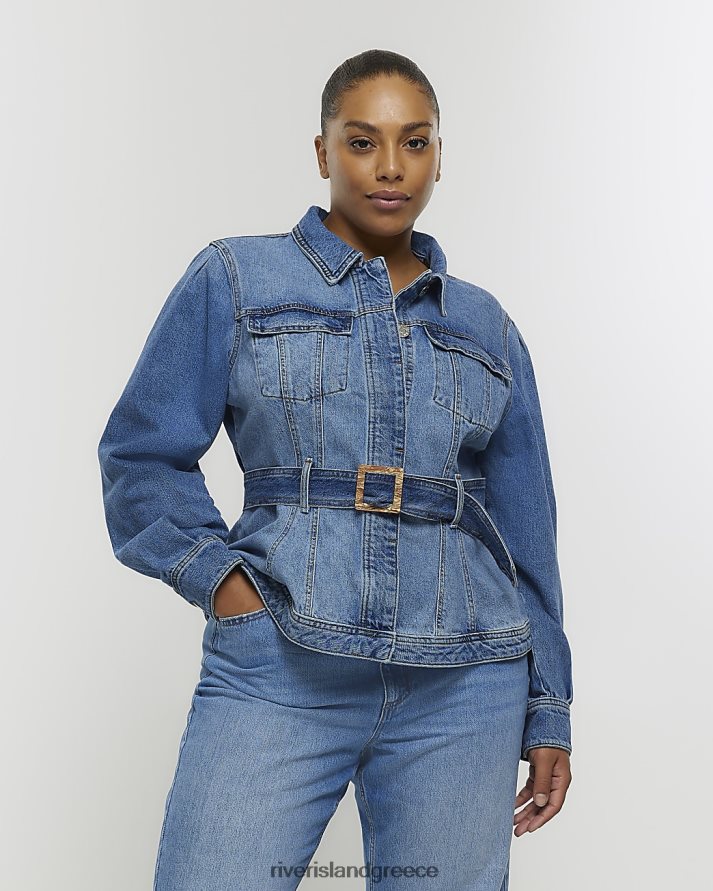 River Island ενδύματα μπλε γυναίκες συν τζιν μπουφάν με ζώνη B6N8X5090