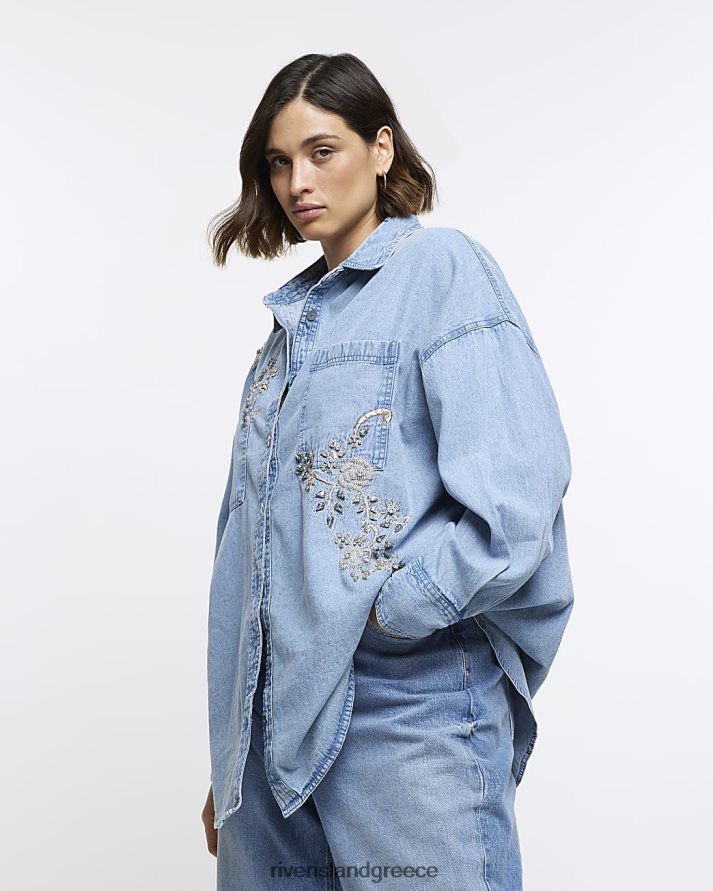 River Island ενδύματα μπλε γυναίκες συν διακοσμημένο μακρυμάνικο πουκάμισο B6N8X5127