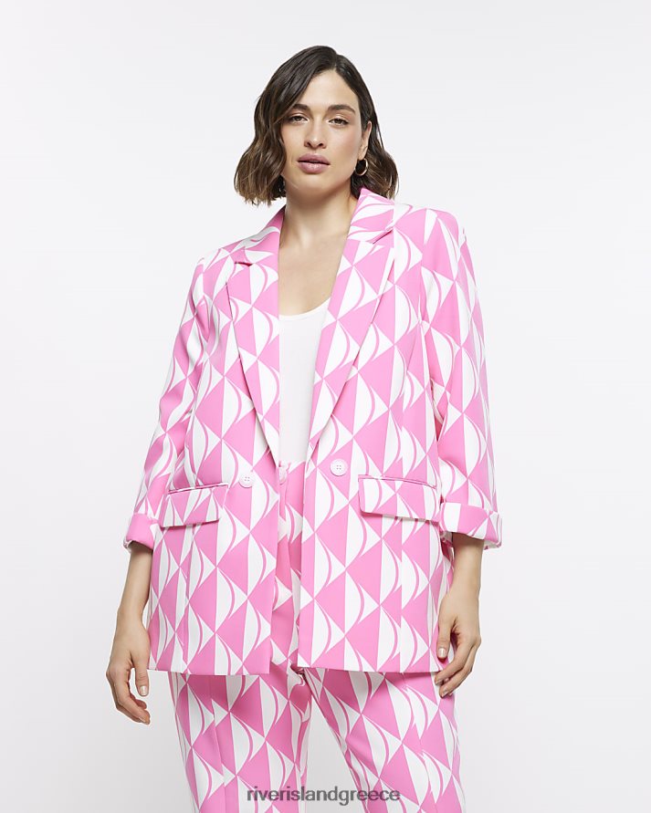 River Island ενδύματα ροζ γυναίκες και σακάκι με στάμπα με μανίκια B6N8X5154