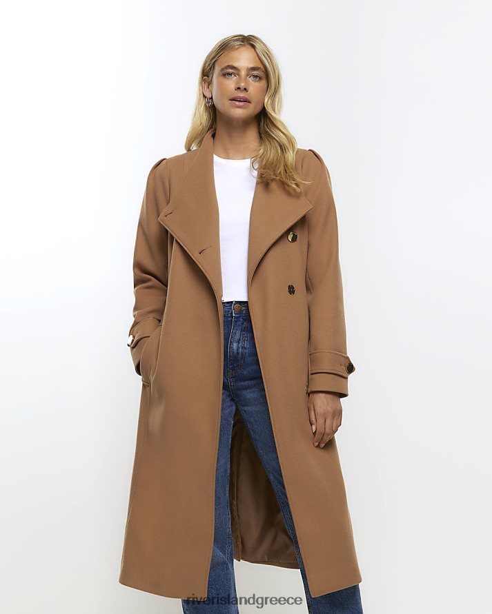 River Island ενδύματα καφέ γυναίκες παλτό με ζώνη B6N8X52