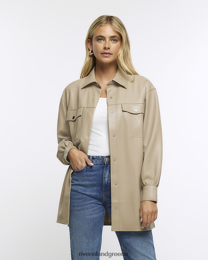 River Island ενδύματα μπεζ γυναίκες σακάκι από τεχνητό δέρμα B6N8X536