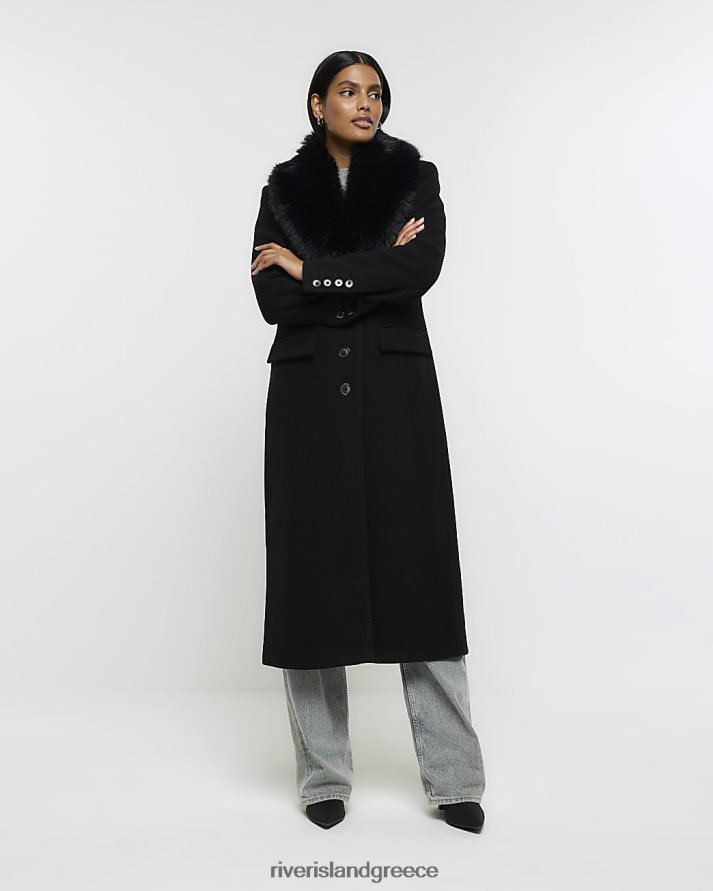River Island ενδύματα μαύρος γυναίκες παλτό παραγάδι με γιακά από ψεύτικη γούνα B6N8X57