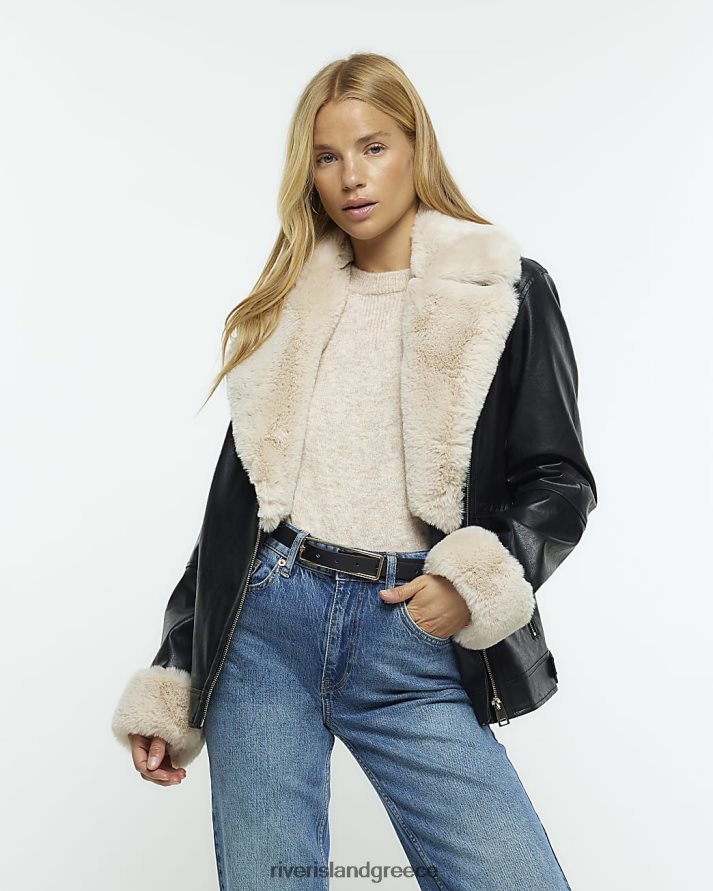 River Island ενδύματα μαύρος γυναίκες Biker jacket από συνθετική γούνα B6N8X3723