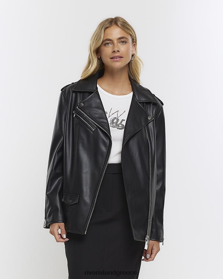 River Island ενδύματα μαύρος γυναίκες Biker jacket oversized από ψεύτικο δέρμα B6N8X64