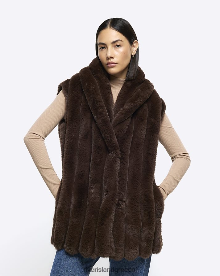 River Island ενδύματα καφέ γυναίκες ψεύτικη γούνα Gilet B6N8X541