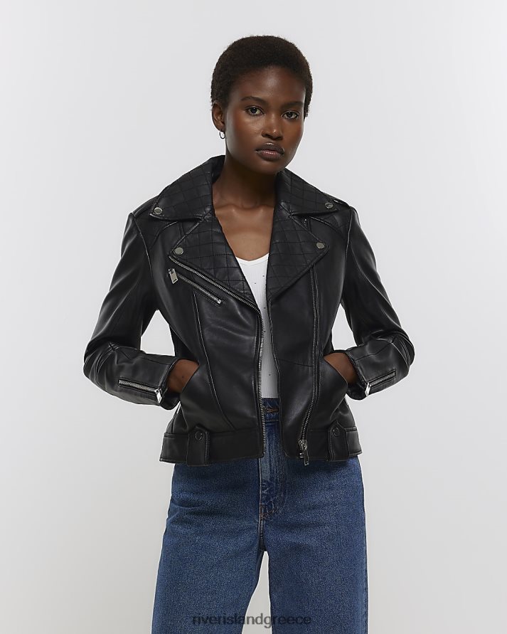 River Island ενδύματα μαύρος γυναίκες δερμάτινο biker jacket με φερμουάρ B6N8X4254