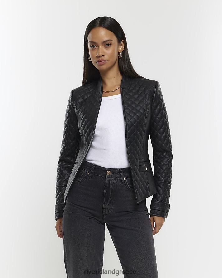 River Island ενδύματα μαύρος γυναίκες blazer από συνθετικό δέρμα χωρίς γιακά B6N8X4366