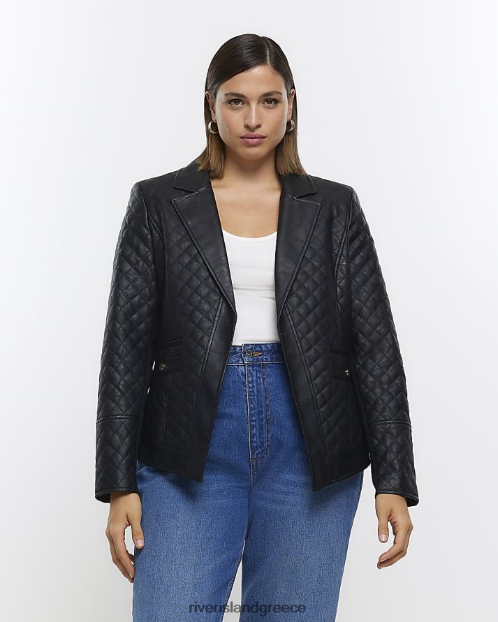 River Island ενδύματα μαύρος γυναίκες συν καπιτονέ blazer από ψεύτικο δέρμα B6N8X5120