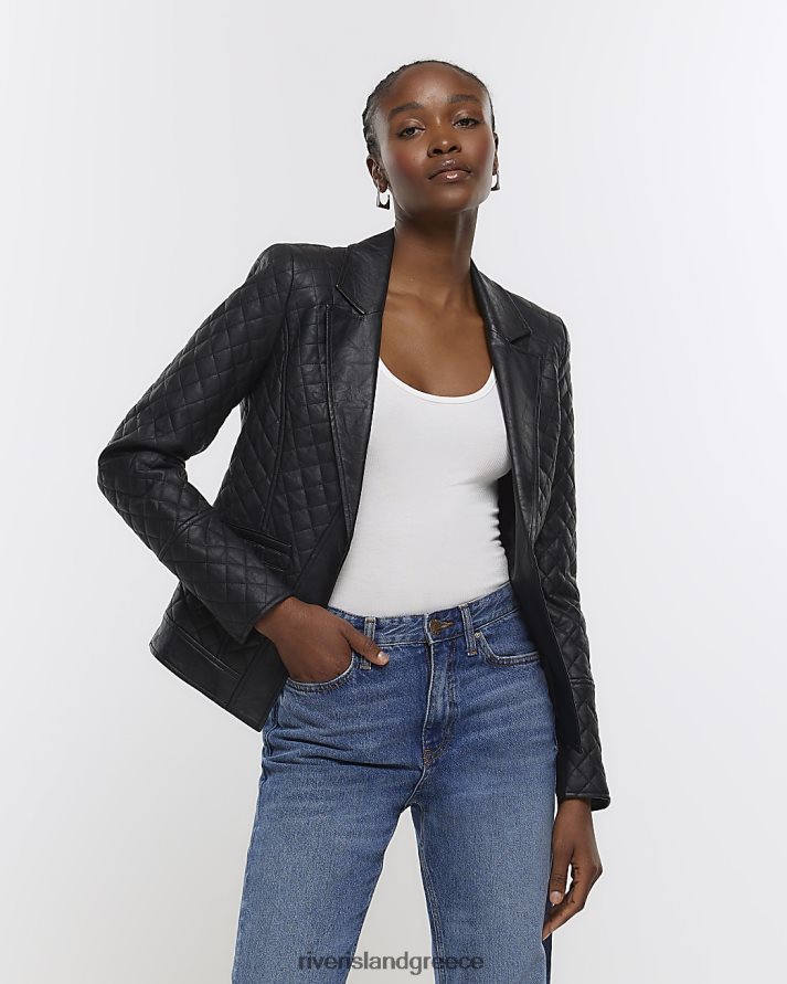 River Island ενδύματα μαύρος γυναίκες blazer καπιτονέ από ψεύτικο δέρμα B6N8X742